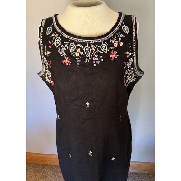 Ultra Dress New York Dress Size 10 Black Linen Blend Embroidered Button Back - Picture 10 of 15